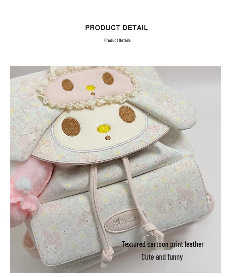 Korean Floral Girly Backpack with Big Ears and Stylish Bow