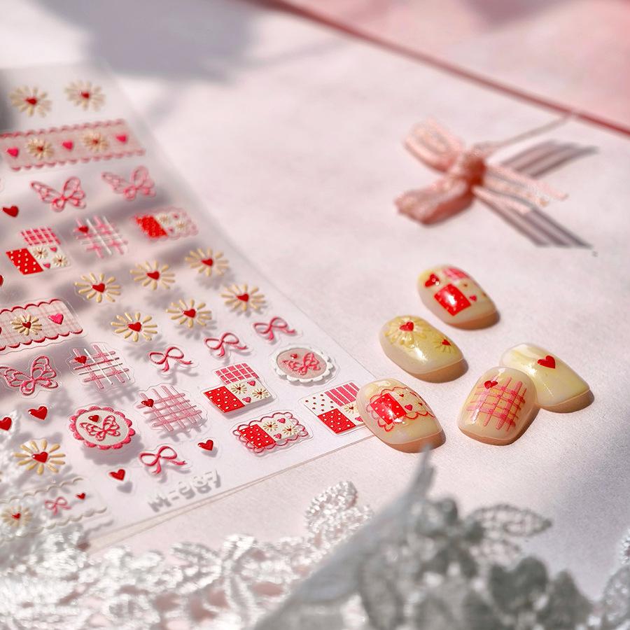

TENSOR M-987 Embossed Jelly Series Gold Advanced Pink Bow Nail Stickers