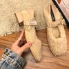 Women's Thick Heel Cotton Shoes Winter New Square Head Shallow Mouth Suede Crystal Buckle Non-slip Low-top Shoes