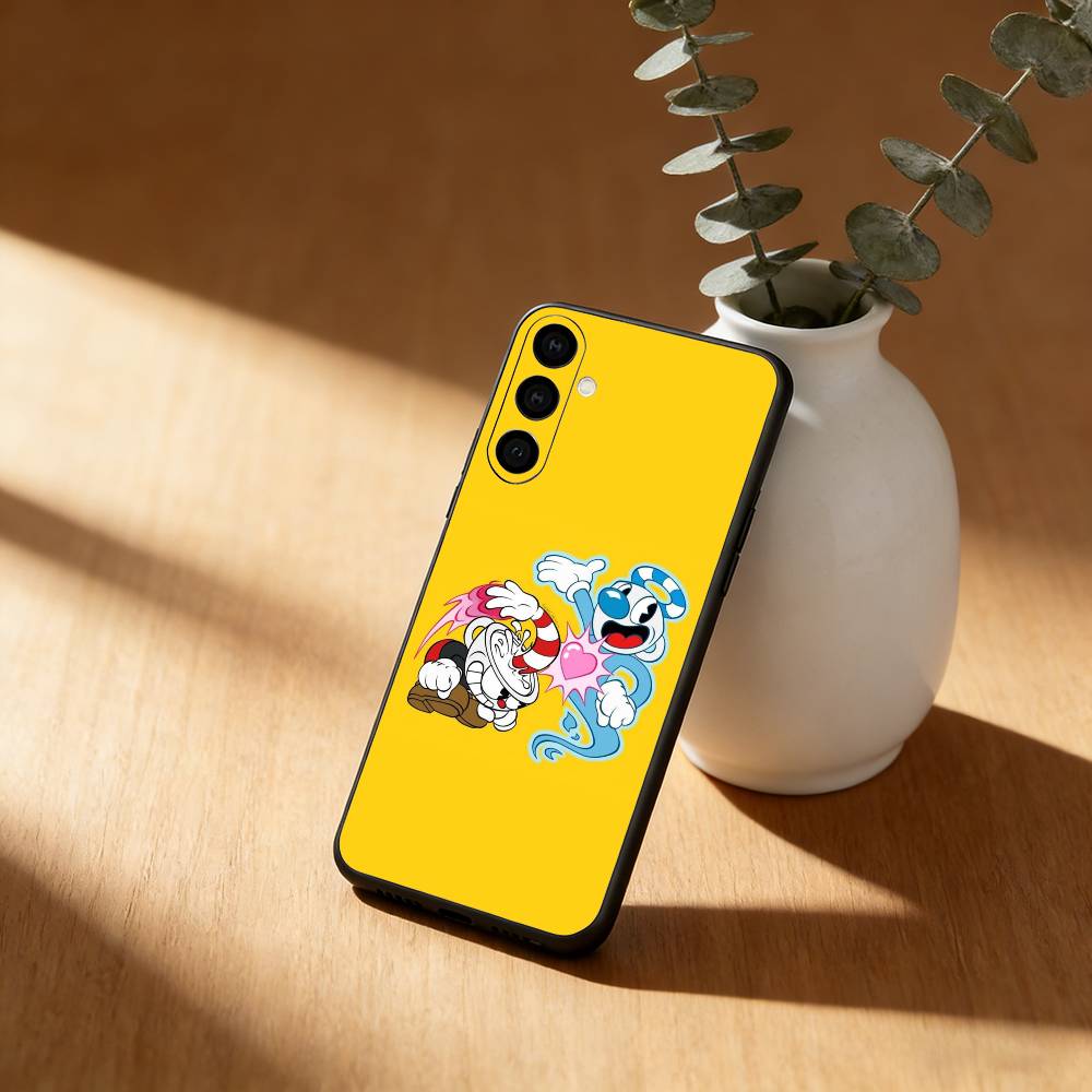 Cute CupHead And MugMan Phone Case For Samsung GalaxyA13,21s,22,31,32,52,53,71,72,73,Soft Black Cover