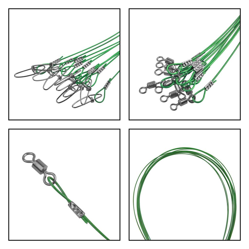68kg Stainless Steel Wire Leaders for Hairtail with Swivels and Snaps 30-Piece, 50cm, Fishing, (Green)