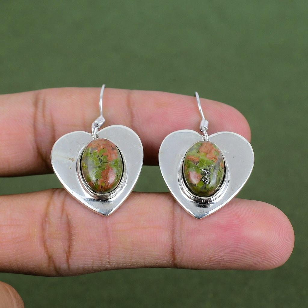 Unakite Earring 925 Sterling Silver Earring Genuine Gemstone Jewelry Handmade Earrings Birthstone Earring Real Unakite Jewelry Gifts For Her