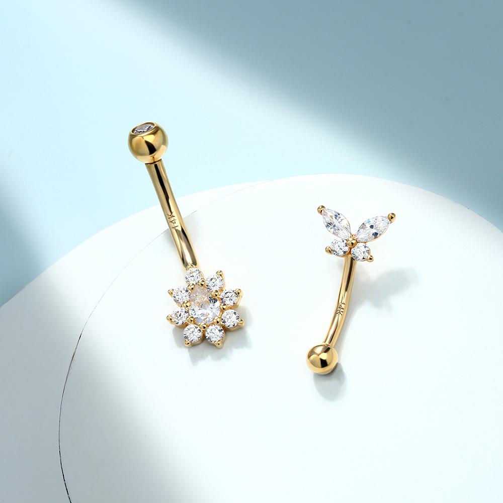 Fashion Jewelry 14K Gold Piercings Labret Big Hoop Nose Stud Rings CZ Cubic Zircon Navel Belly Ring Earing Diamond Ear Stud