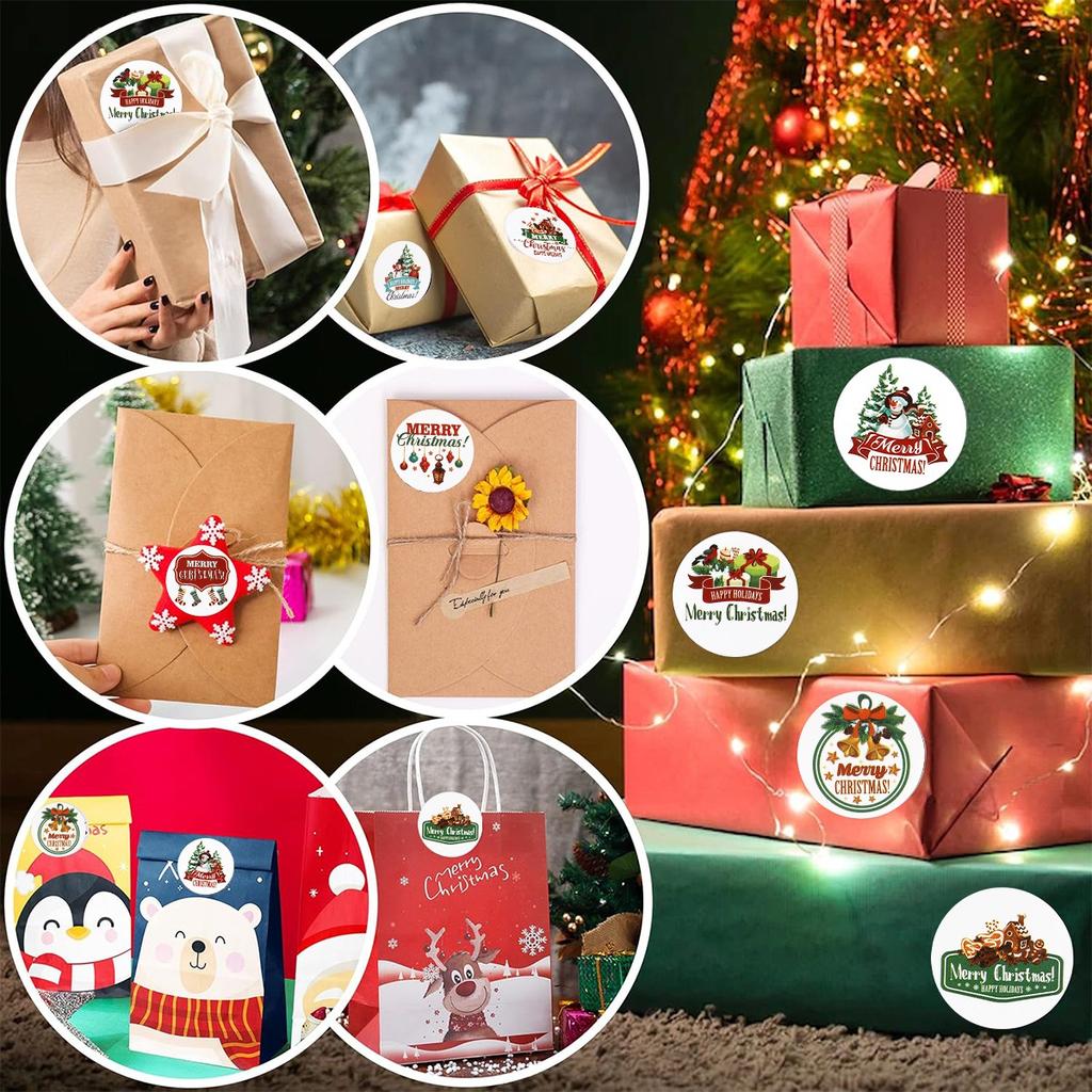 500Pcs Merry Christmas Stickers Cristmas Xmas Round Seal Labels Stickers For DIY Gifts Baking Package Envelope Stationery Decor