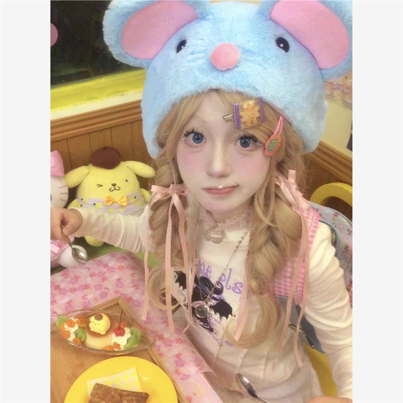 

Adorable Blue Cartoon Mouse Ear Doll Hat: Women s Plush Hood One Size (55-60cm)