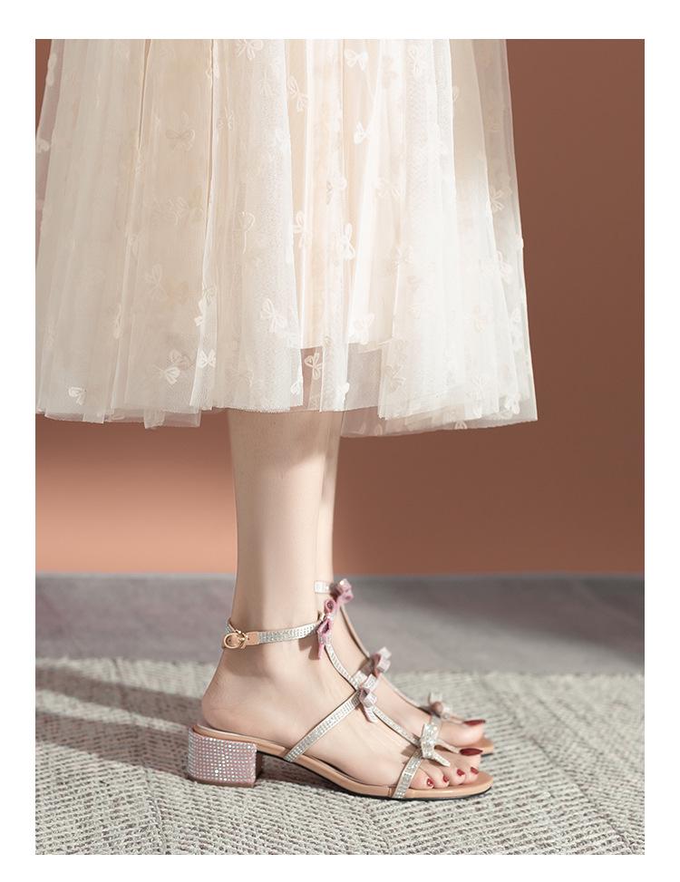 2023 Stylish Rhinestone Bowknot Ankle Strap High Heel Sandals for Women