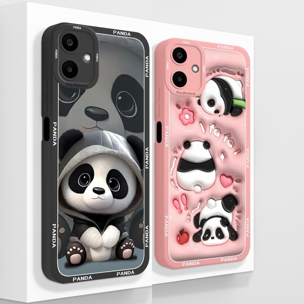 Cute Panda Case For Samsung Galaxy A06 4G 5G Soft Liquid Silicone Phone Bag For Samsung A 06 Back Cover Camera Protection Bumper