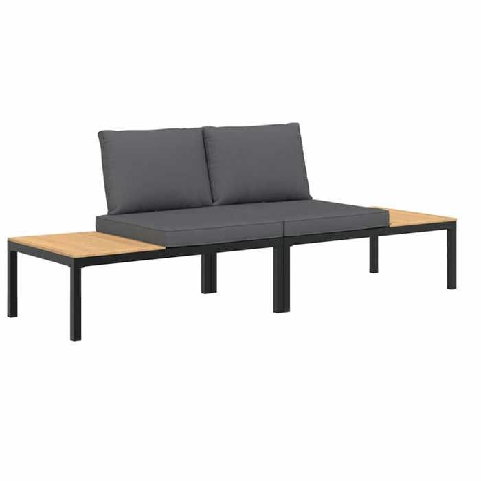 VidaXL Salon de jardin 2 pcs avec coussins noir aluminium, ensemble de canapés de jardin, ensemble de canapés de patio, 3283705