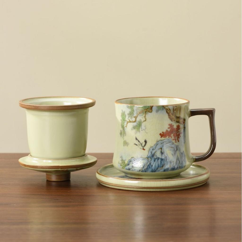 Ru kiln mug gift box with lid tea separation water cup ceramic tea brewing office cup business meeting souvenir