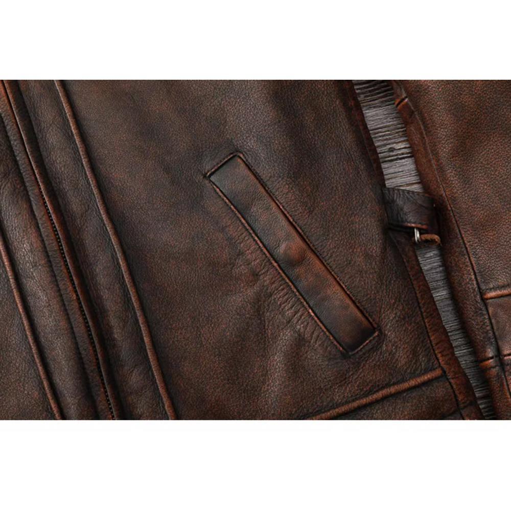 Chinese Size Vintage Red Browm Genuine Leather Jacket Light Coated First Layer Cowhide  Men Leather Jacket Fall and Winter