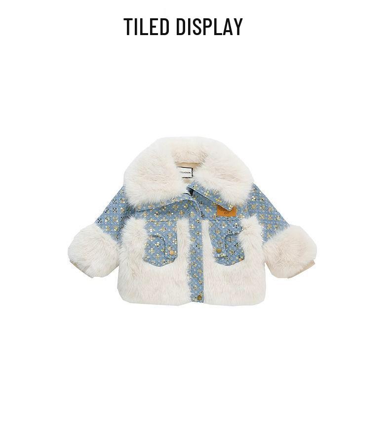 Girls' Fashionable Denim Fleece-lined Jacket - Autumn/Winter 2025 Faux Fur Coat for Children