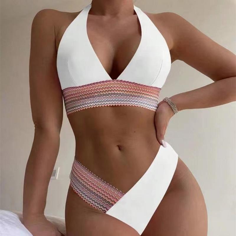 New Swimsuit Solid Color Sexy Neck Women's Split Multi-color Bikini Swimsuit