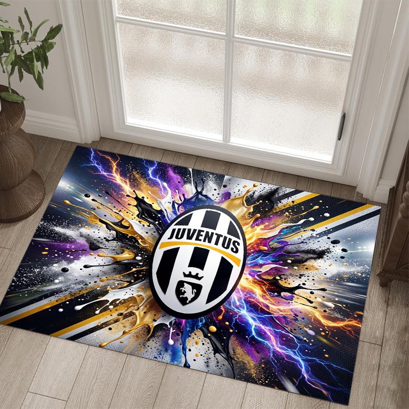 Juventus FC Design Kristall-Samt-Teppich Gemütlich Nicht?Rutschfester Teppich mit Aufdruck für Schlafzimmer Wohnzimmer Eingang