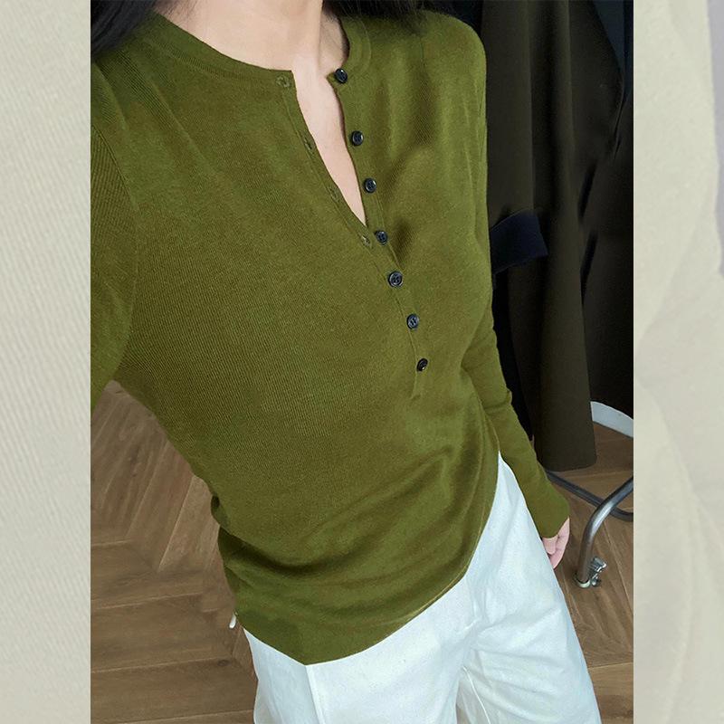 Women's Korean V-Neck Wool Knit Sweater for Spring/Autumn