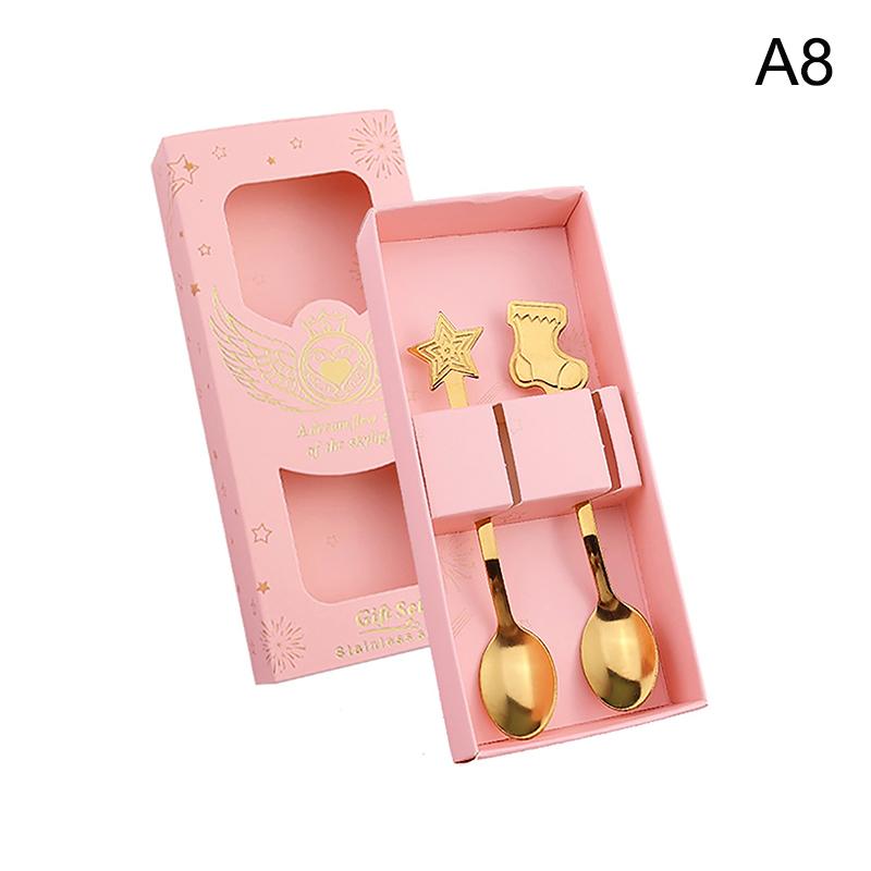 Christmas Spoons Set Portable Travel Use Stainless Steel Santa Claus Elk Snowman Dessert Soup Spoon Xmas Tableware