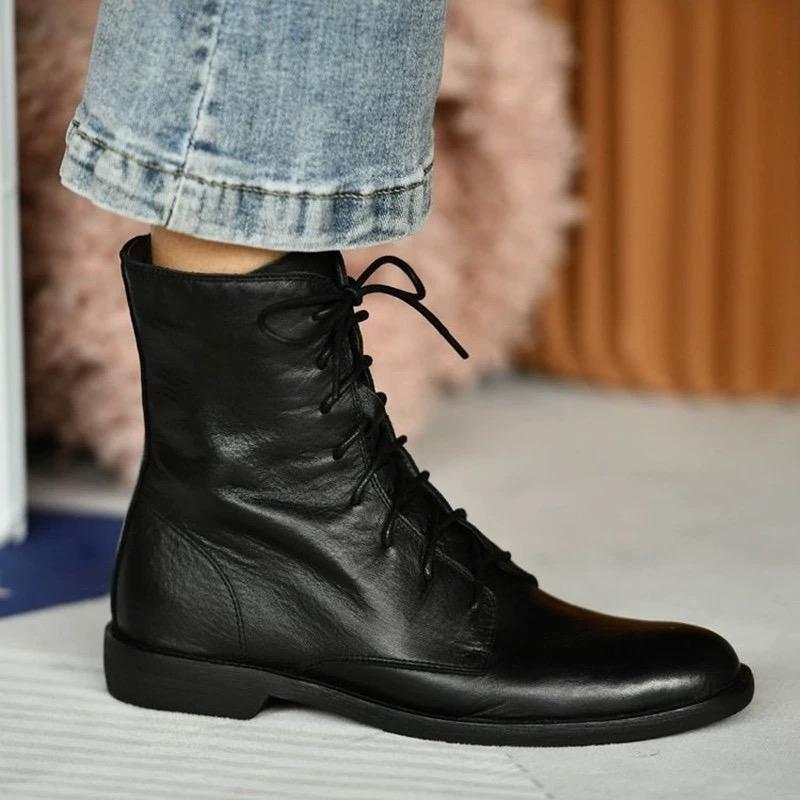 New Ladies Uniform Leather Boots Black Versatile Women's Causal Ankle Boots School Performance Woman Fashion Boots Simple