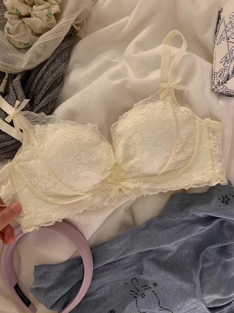 Sexy Lace Underwear Women's Small Breasts Gather and Show Large Breasts, Anti-sagging Pure Desire Wind French No Steel Ring Bra
