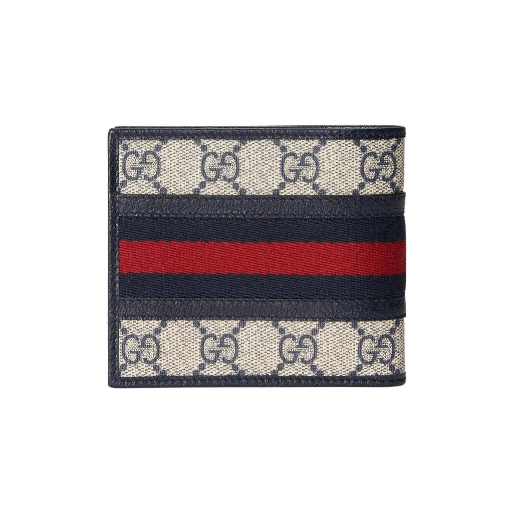 Gucci Ophidia Logo Streifen Web Canvas Und Leder Geldbörse Herren Geldbörse Blau Beige 597609-96IWN-4076