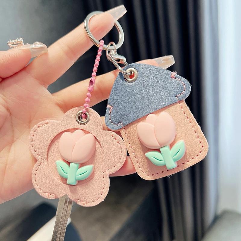 2PCS/Set Keyrings Convenient 3D Tulip Design Accessories Keychain Cute Access Card Holder Multi-Functional Multicolor