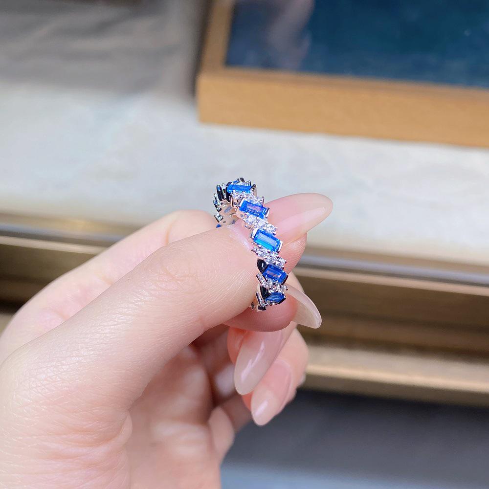 Bague Alliance Éternité en Argent Sterling S925 Aigue-marine & Zircon