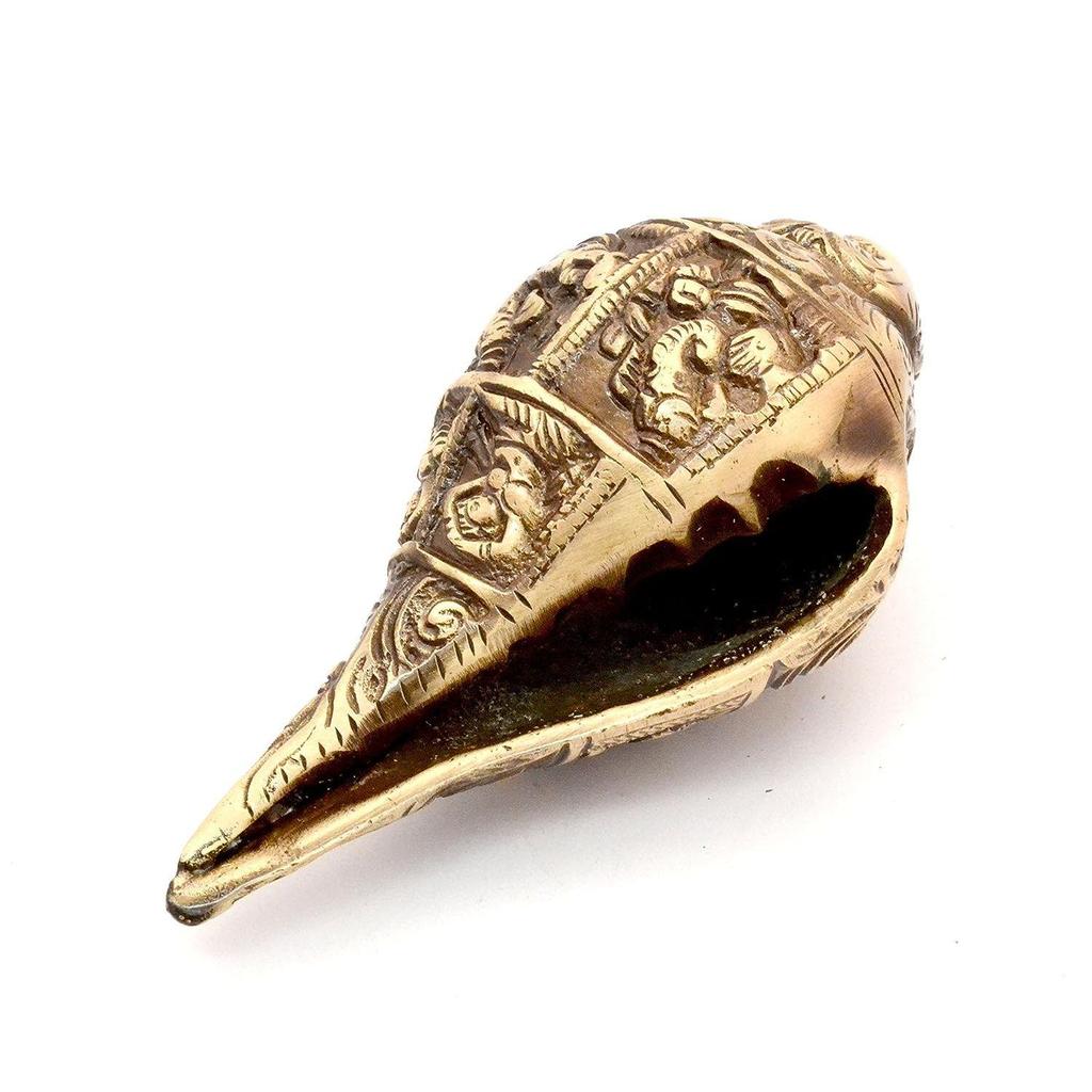 Ganesha Carving Brass Shankh Showpiece, Attractive Brass Conch for Temple/Home, Shankh for Pooja, Mandir Decorations Items, Standard, Pack of 1