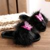 Fashion Lovely Butterfly Detor Cotton Slippers Women Soft Faux Furry Plush Slippers Woman Winter Open Toe Slip On Fur Slides Female