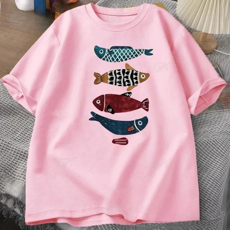 

Mens Printed TShirt 100 Cotton Fish Pattern Versatile LooseFitting Comfortable TShirt 3XL
