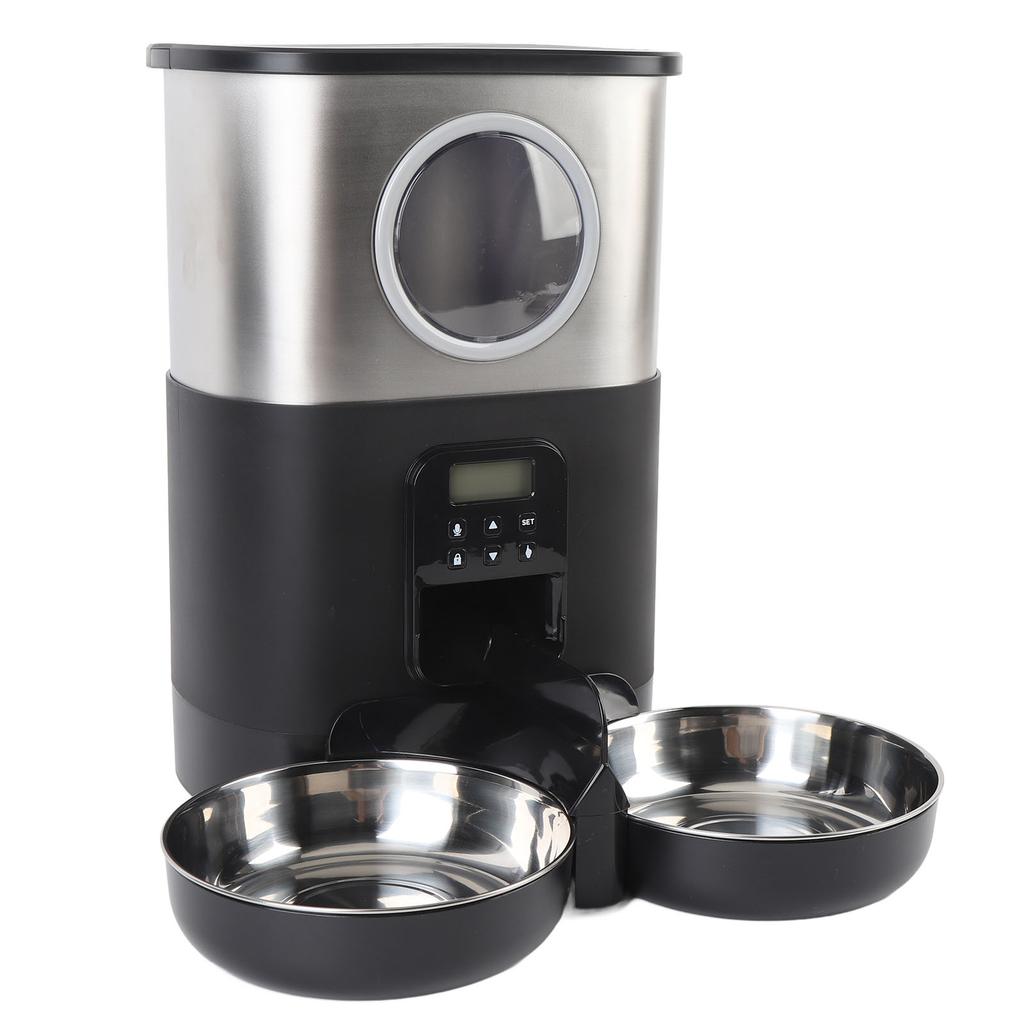 Automatic Cat Feeders for Two Cats 5L Capacity Visable Window Quantitative Feeding Stainless Steel 2 Bowls Timed Pet Food Dispenser