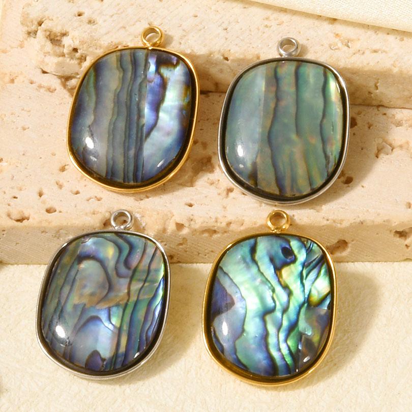 6pcs Real Natural Abalone Shell Geometric Charm Stainless Steel Charms For Jewelry Making Supplies Ocean Pendants DIY Materials