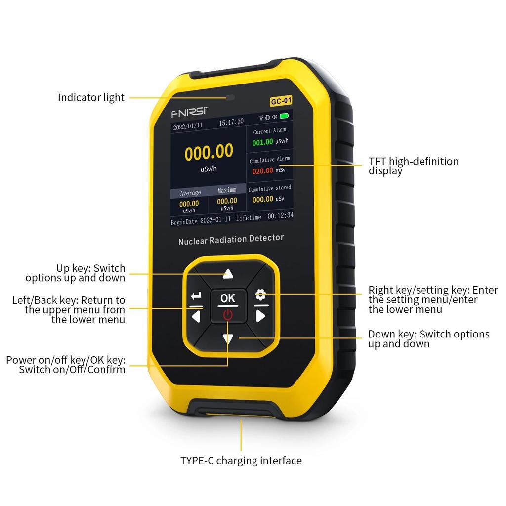 Power 2024 GC-01 Geiger Counter Nuclear Radiation Detector Personal Dosimeter X-ray Y-ray Radioactivity Tester Marble Detector