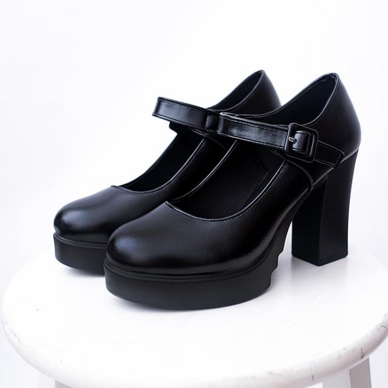 

Розпродаж жіночого взуття 2024 року Жіночі туфлі на підборах на платформі Весна-літо Взуття з неглибоким ротом і пряжкою на ремінці Туфлі з круглим носом для жінок 39 чорний