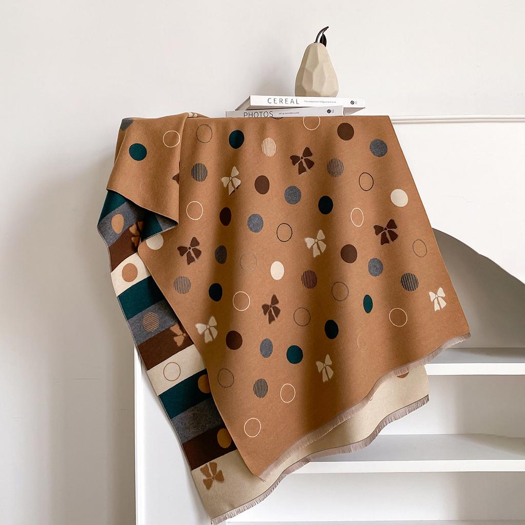 Korean Version Scarf Imitation Cashmere Double-sided Bow Shawl Dual-purpose Thickened Warm Versatile Cape Female Polka Dot