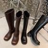 Krazing Pot Echtes Leder Frühling Winter Schuhe Dicke Med Heels Reitstiefel Retro Mode Frauen Oberschenkel Hohe Stiefel