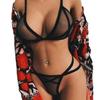 See Through Sexy Underwear Set Women 2pcs Thin Lace Lingerie Suits Ladies Solid Color Babydoll Bra Thongs Nightwear Outfits