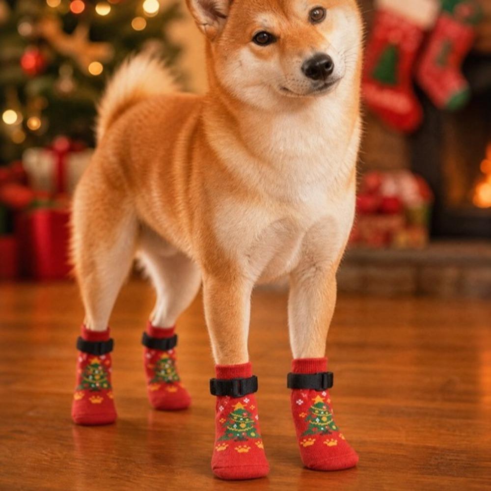 Breathable Non Slip Dog Socks Warm Paws Protectors Pet Boots Christmas Dog Socks Winter Season