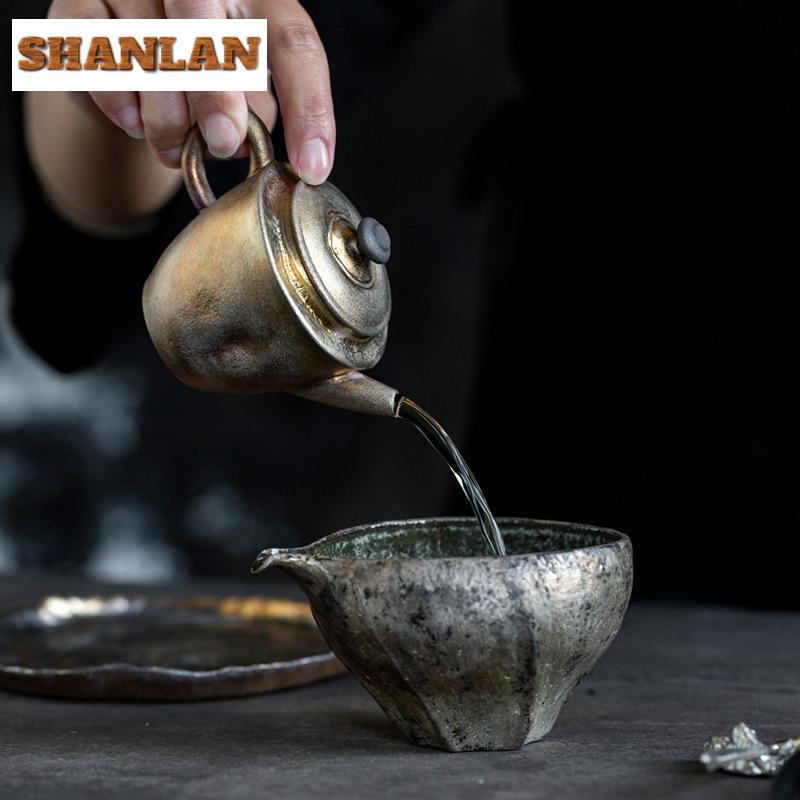 110ml Grobkeramik Gebrannt Silberfolie Goldfarbe Teekanne Luxus Tee-Aufgusskännchen Teekocher Mit Filter Teegeschirr Geschenk Handwerk