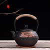 Cast Iron Boiling Teapot for Tea Brewing, Traditional Heating Water Kettle, Charcoal Stove Compatible, Rustic Black