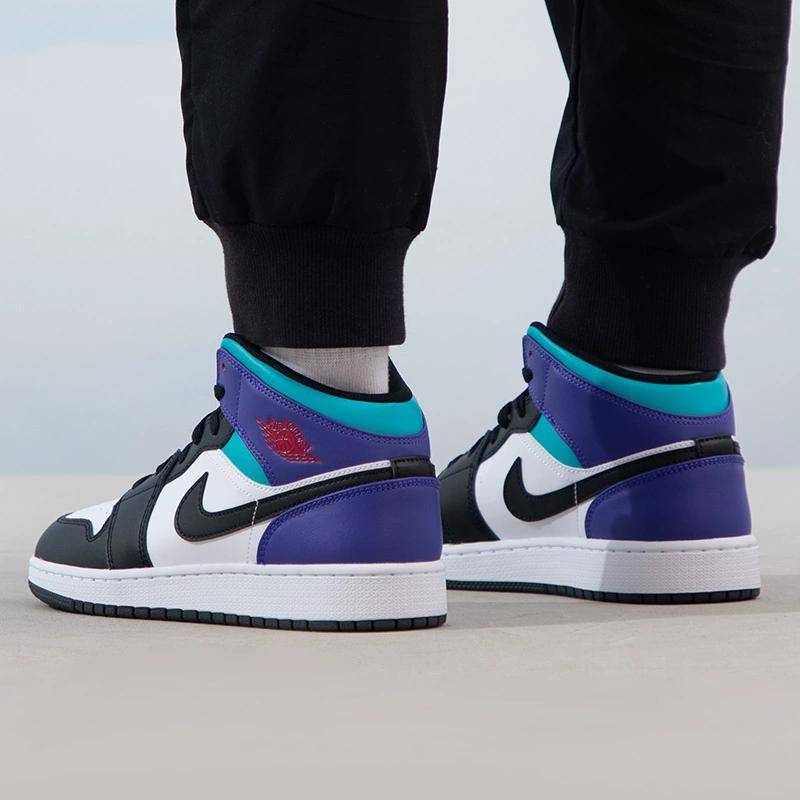 Air Jordan 1 Mid GS Aqua Kinder Sneaker Weiß Court-Lila Tropical-Twist DQ8423-154