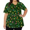 Women's Fashion V-neck Short Sleeve Workwear With Pockets Christmas Printed Tops
