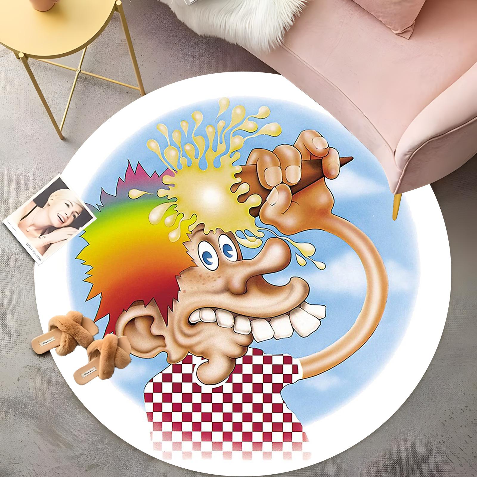 

Rainbow Artist Round Rug - Whimsical Cartoon Painter Design, Colorful Bohemian Living Room Carpet, Non-Slip Creative Floor Mat 60cm