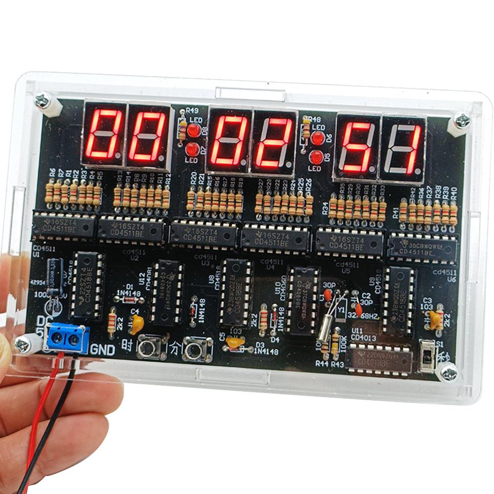 DC4.5V-5.5V 6-bit Digital Circuit Clock Kit with Case Electronic Clock Teaching and Practical Training Welding DIY Parts