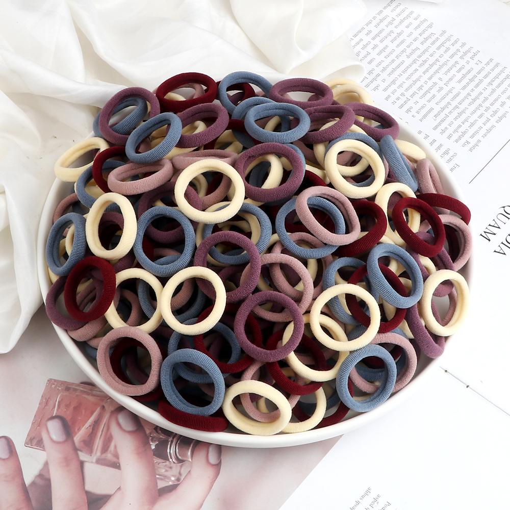 200PCS/Set Elastic Kids Basic Hair Bands Tie 3cm Dark Colors Headwear Don't Hurt Hair Headband Hair Accessories Holder