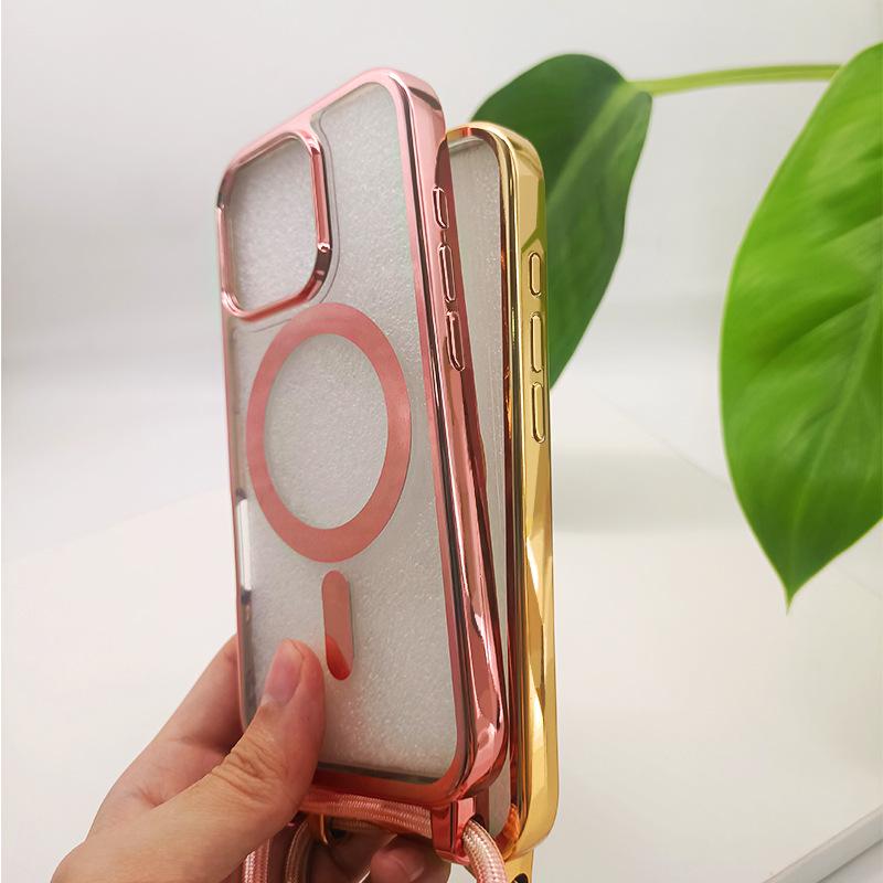 Magnetyczne i galwanizowane etui na iPhone 15 Pro Max ze smyczą