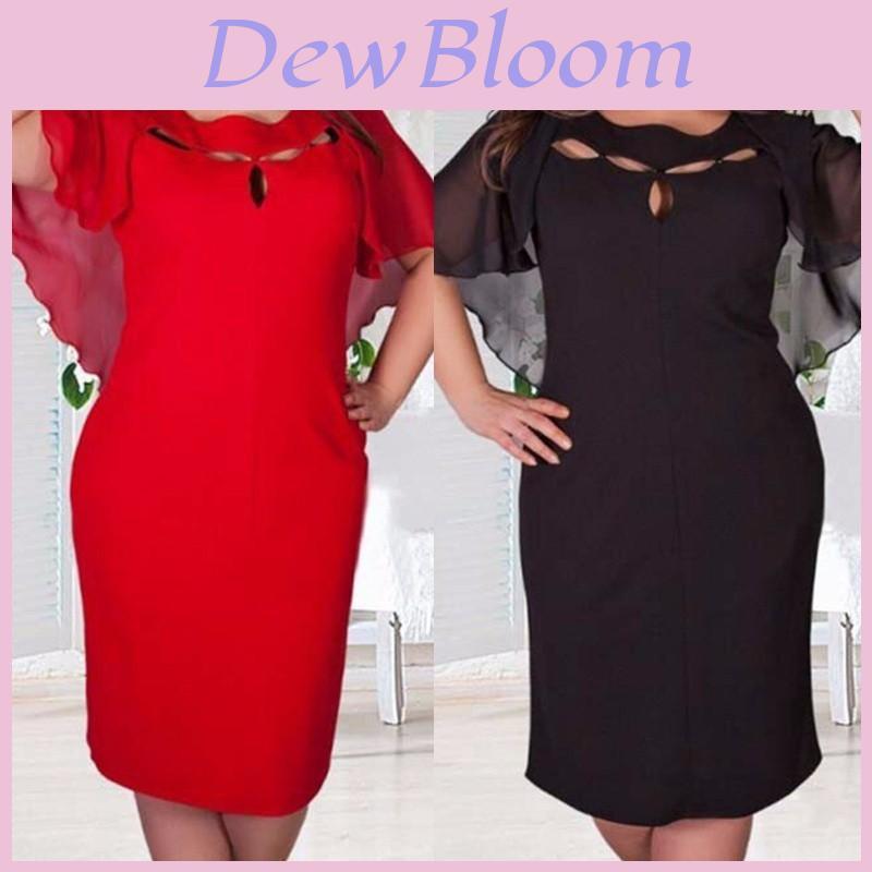Women Fashion Hollow Out 6xl Plus Size Short Sleeve Solid Color Dress For Effortless Style**