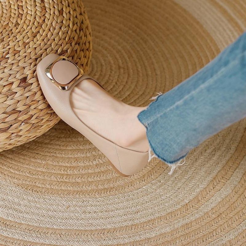 

New shallow shoes children s single shoes versatile soft-soled shoes square head spring and autumn gentle and comfortable Doudou shoes 40 абрикосовый