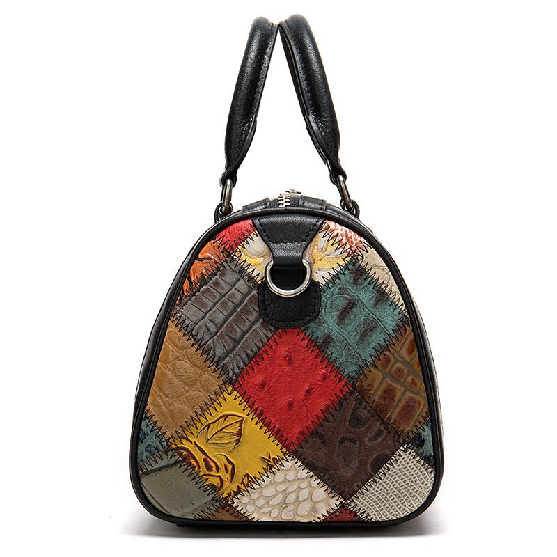 Genuine Leather Women Handbags Ins kroea fashion patchwork handbags colorful Bohemia style women totes ladies hand bag
