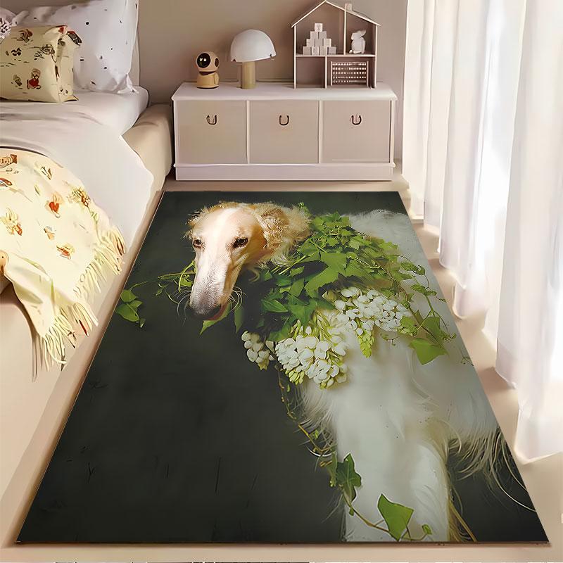 Elegant Dog with Greenery Suitable As a Non-slip Mat for the Living Room or Bedroom Sofa