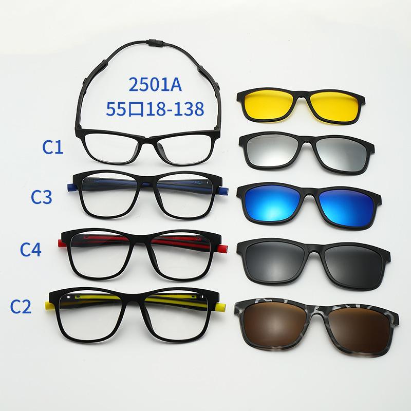 6 In 1 Spectacle Frame With 5 PCS Clip On Black Polarized Sunglasses Magnetic Telescopic Leg Glasses Male Computer Optical
