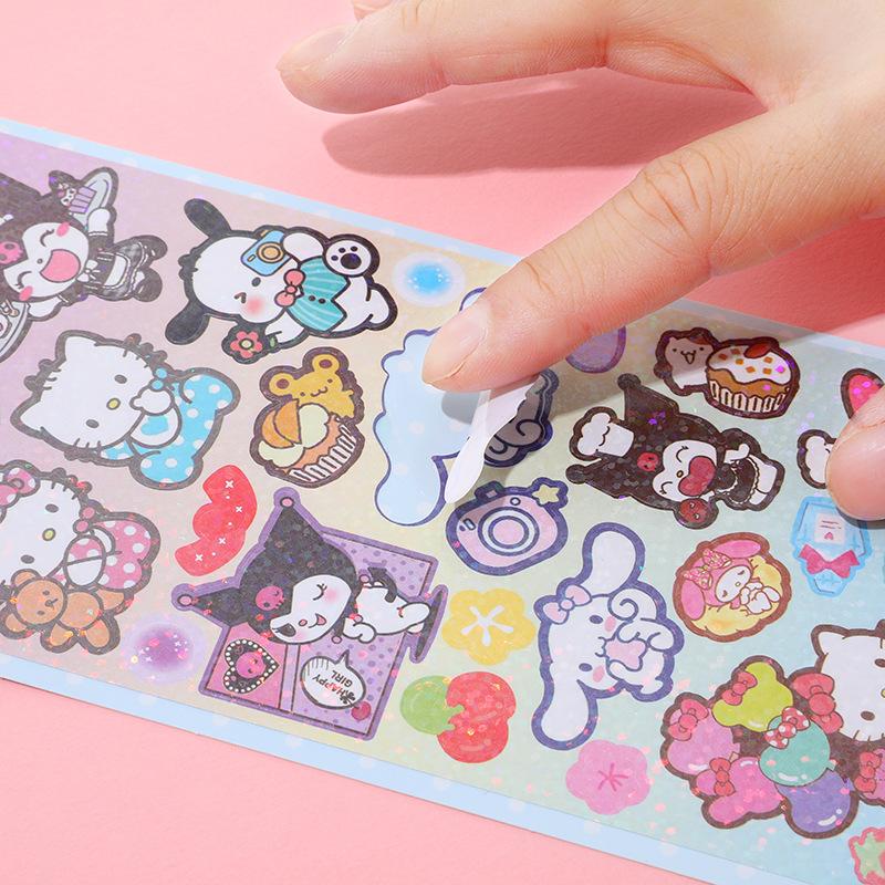 20 Pcs/Bag Cartoon Anime Stickers Sanrio Family Stitch Baby Three DIY Handmade Material Laser Flash Sticker Toy