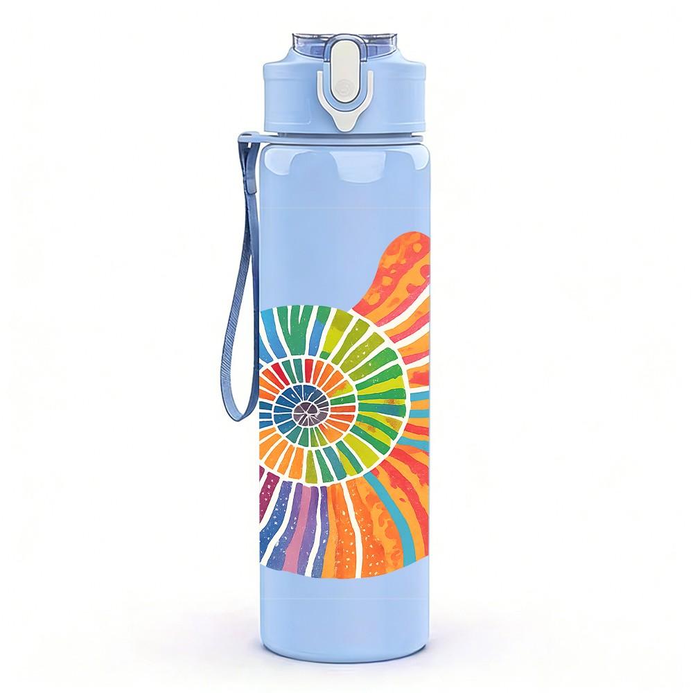1PC Colorful Nautilus Shell Art 750ml Color Plastic Sports Water Bottle Leakproof Flip Straw Lid Suitable for Sports Office Home Use